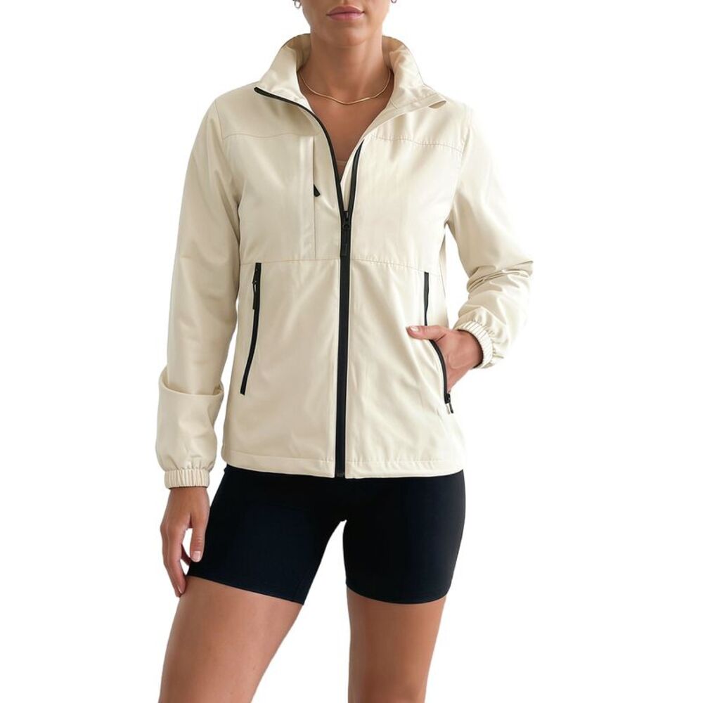 Women Hiking Running Lightweight Stand Up Collar Rain Jacket White